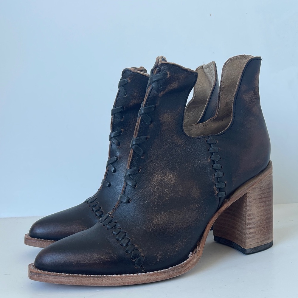 Freebird by Steven Jameson Leather Booties Black Chunky Heel Size 10 NWOB - Picture 3 of 10